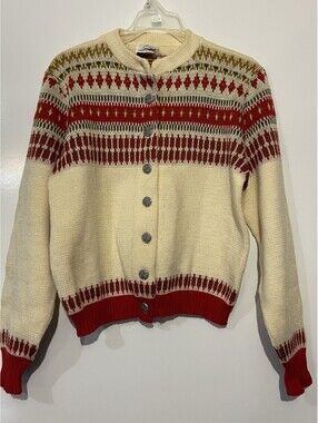 Womens JERSILD Beige Vintage Wool Cardigan Sweater Sz M/L